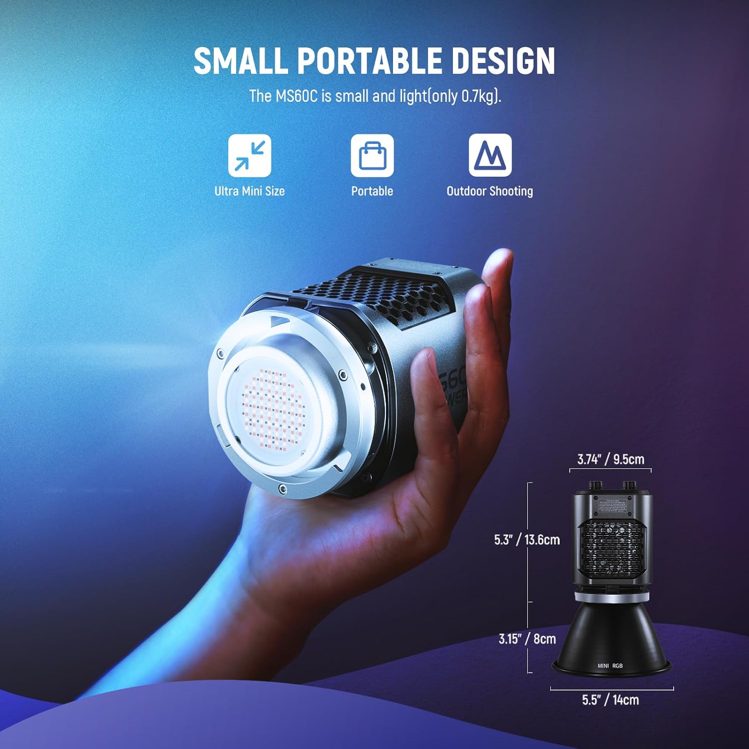 Foco de mano con luz LED RGB para video Neewer MS60C