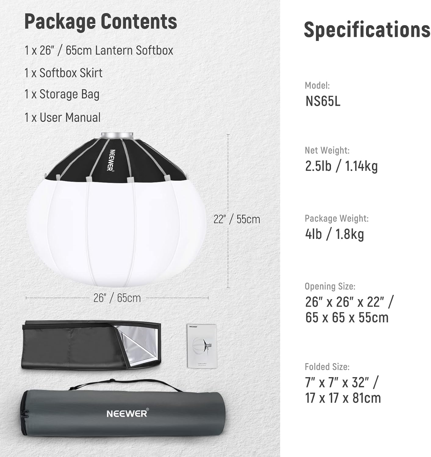 Softbox Linterna Neewer NS65L 65 cm con Montura Bowens