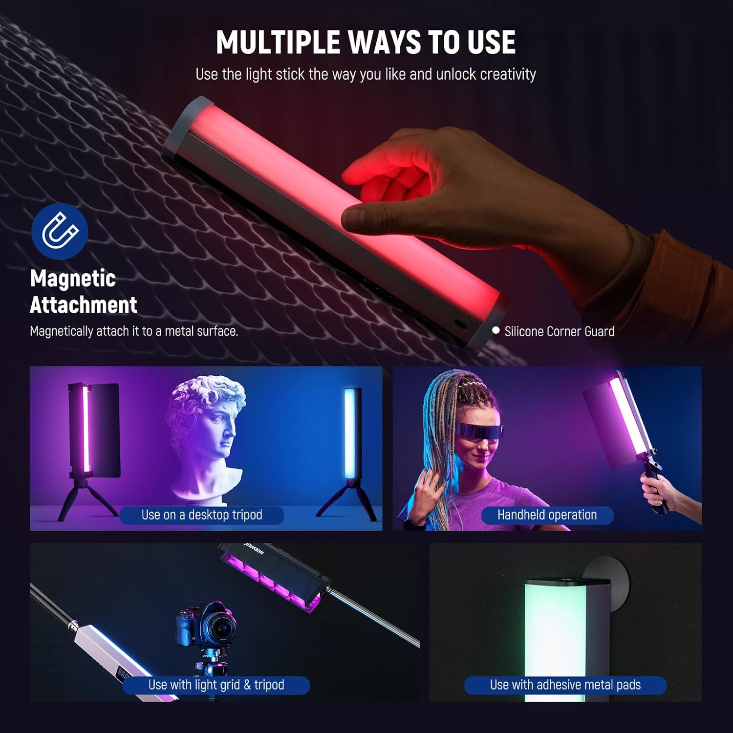 Luz LED RGB Neewer RGB1 con Barndoors y Control APP