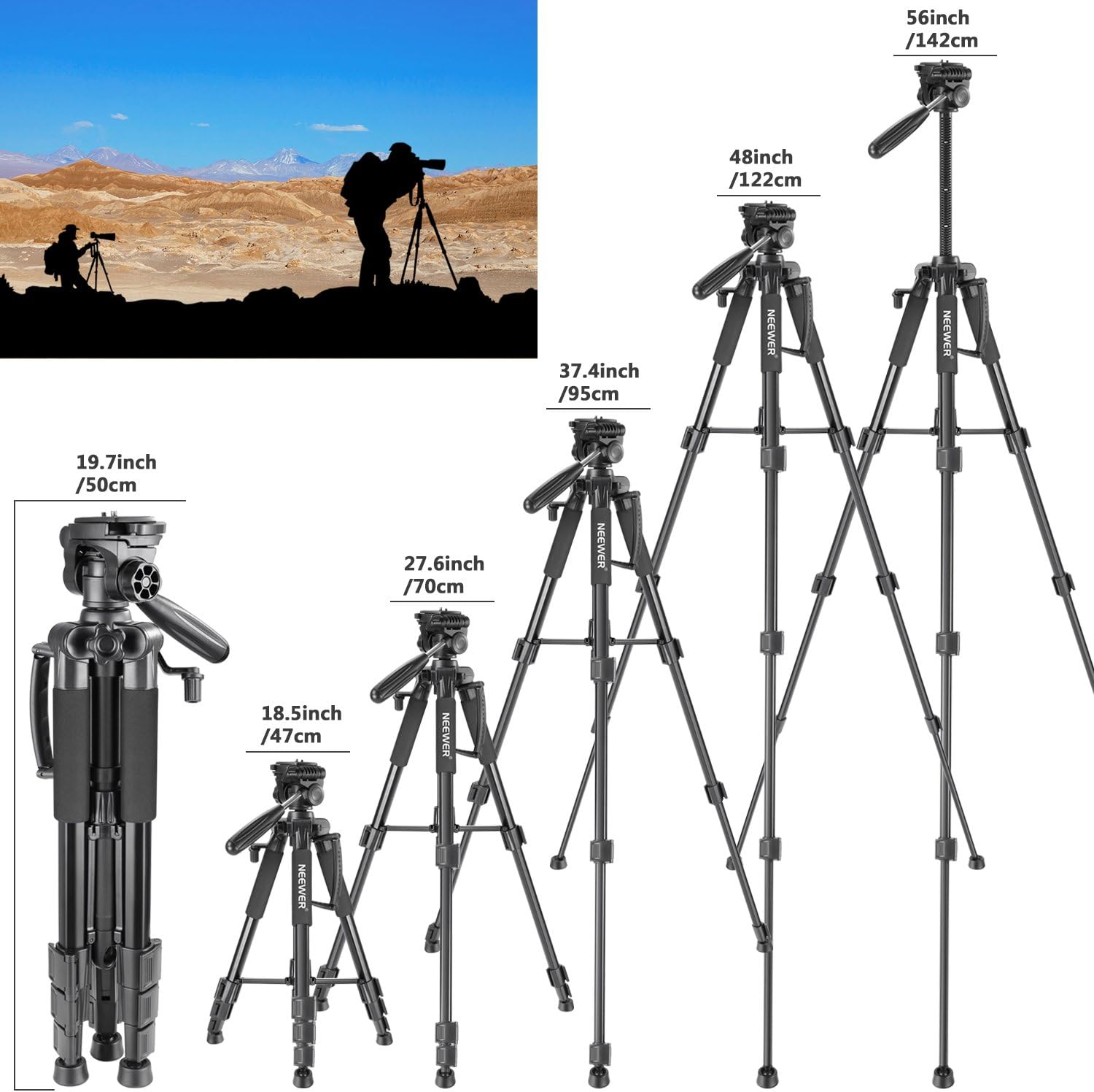 Trípode Aluminio Neewer SAB234 142 cm con Cabezal Panorámico