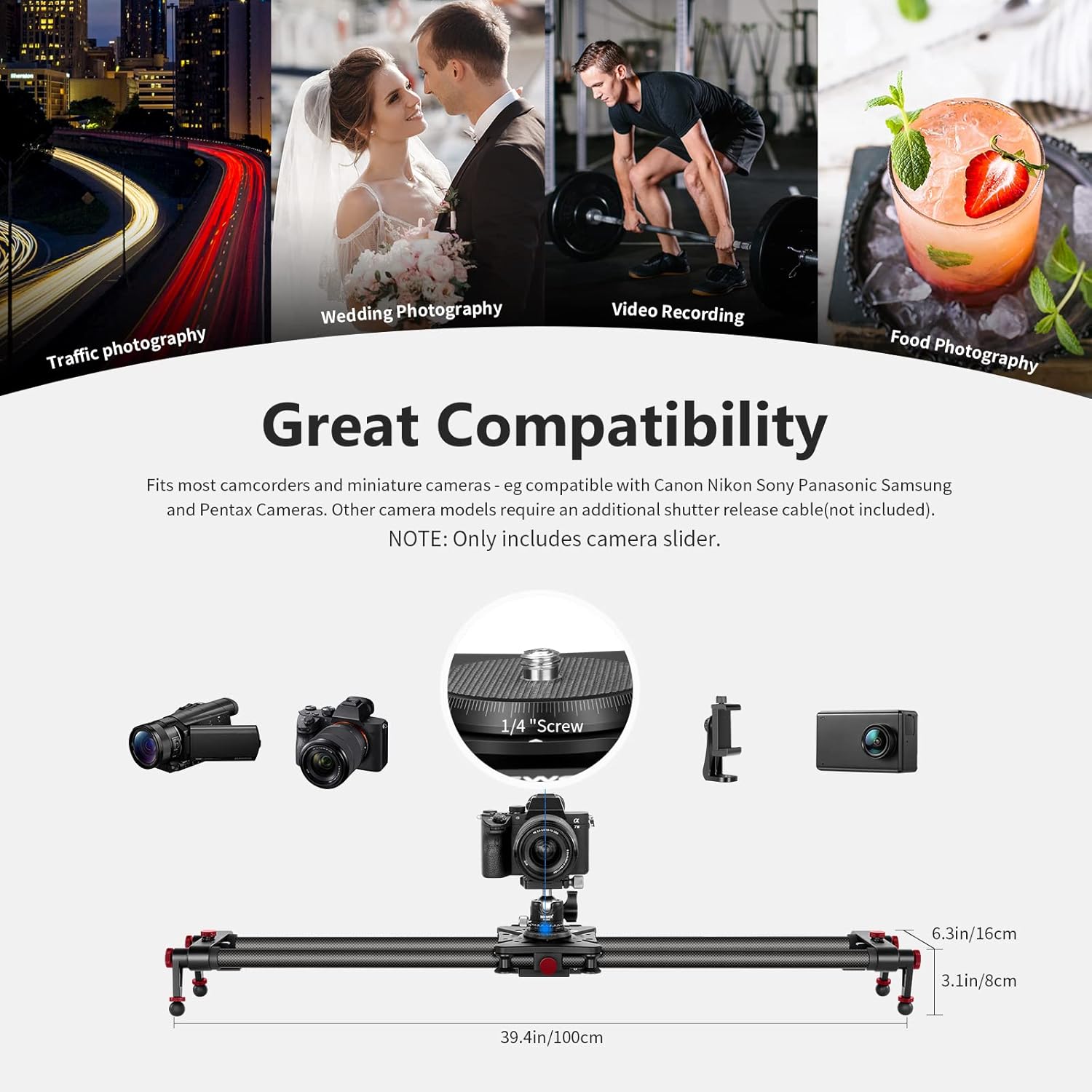 Slider Motorizado Neewer ER1 de Fibra de Carbono 100 cm