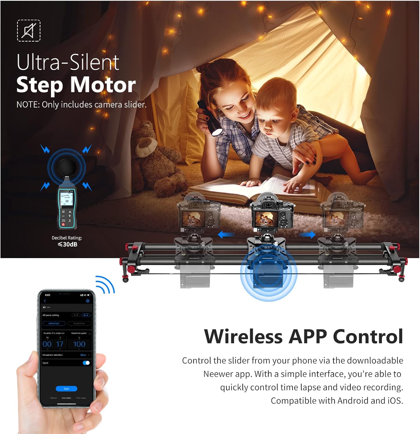 Slider Motorizado Neewer ER1 de Fibra de Carbono 100 cm