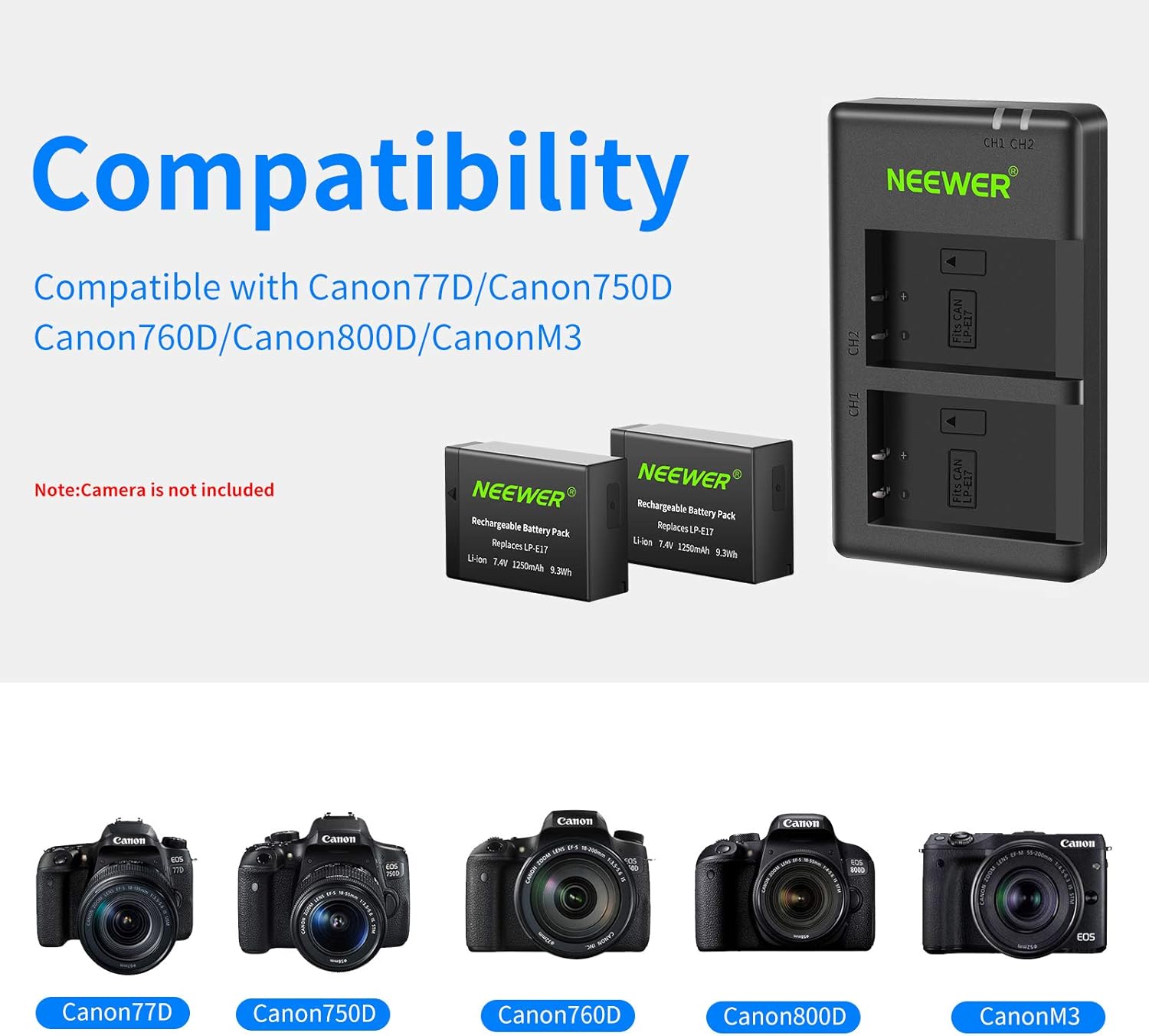 Set 2 Baterías LP-E17 y Cargador USB Neewer para Canon