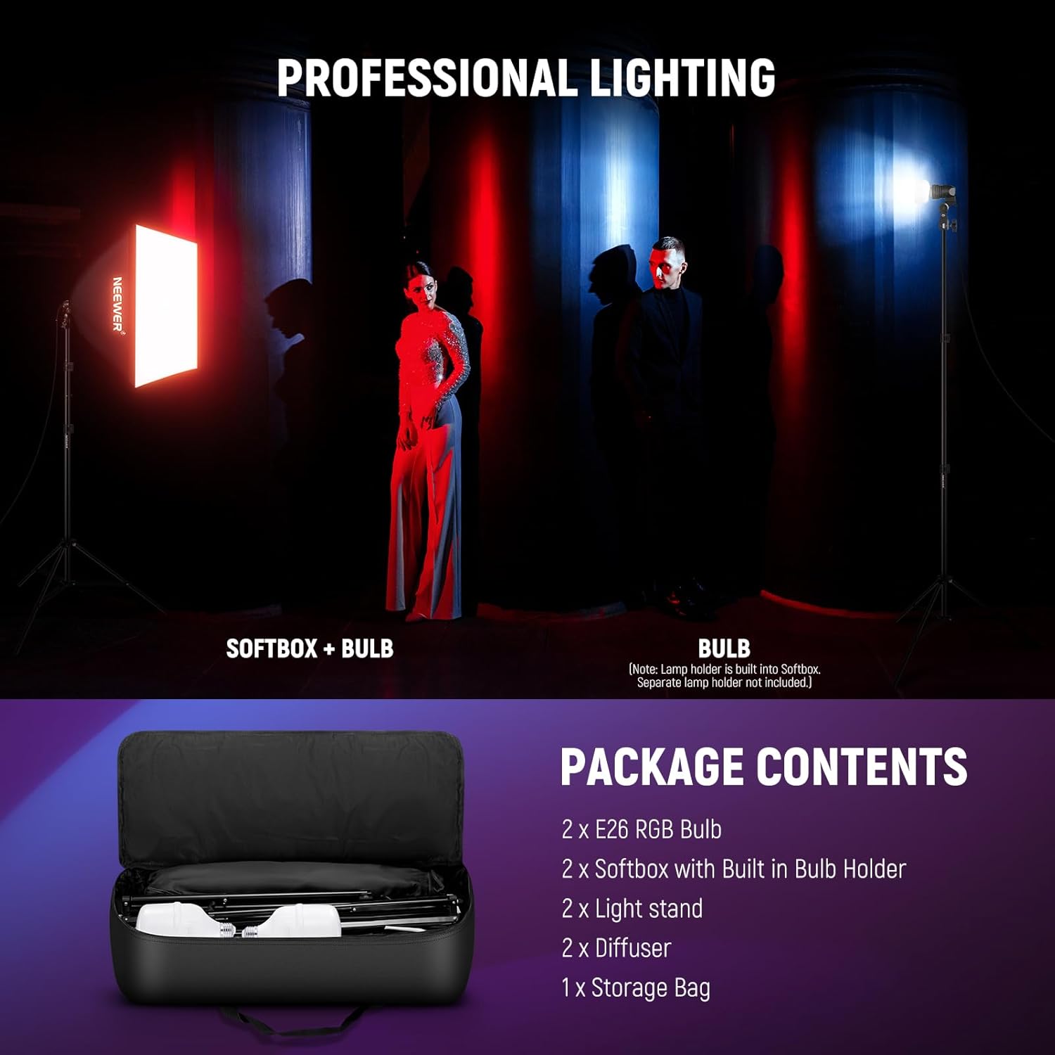 Kit Softbox LED RGB 24W Neewer NK800
