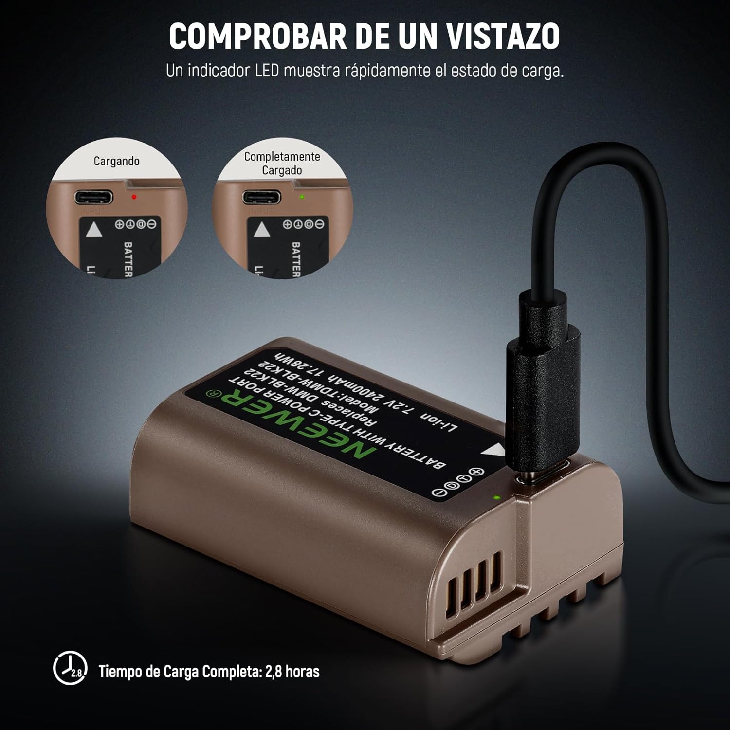 Batería Neewer DMW-BLK22 2400mAh para Lumix