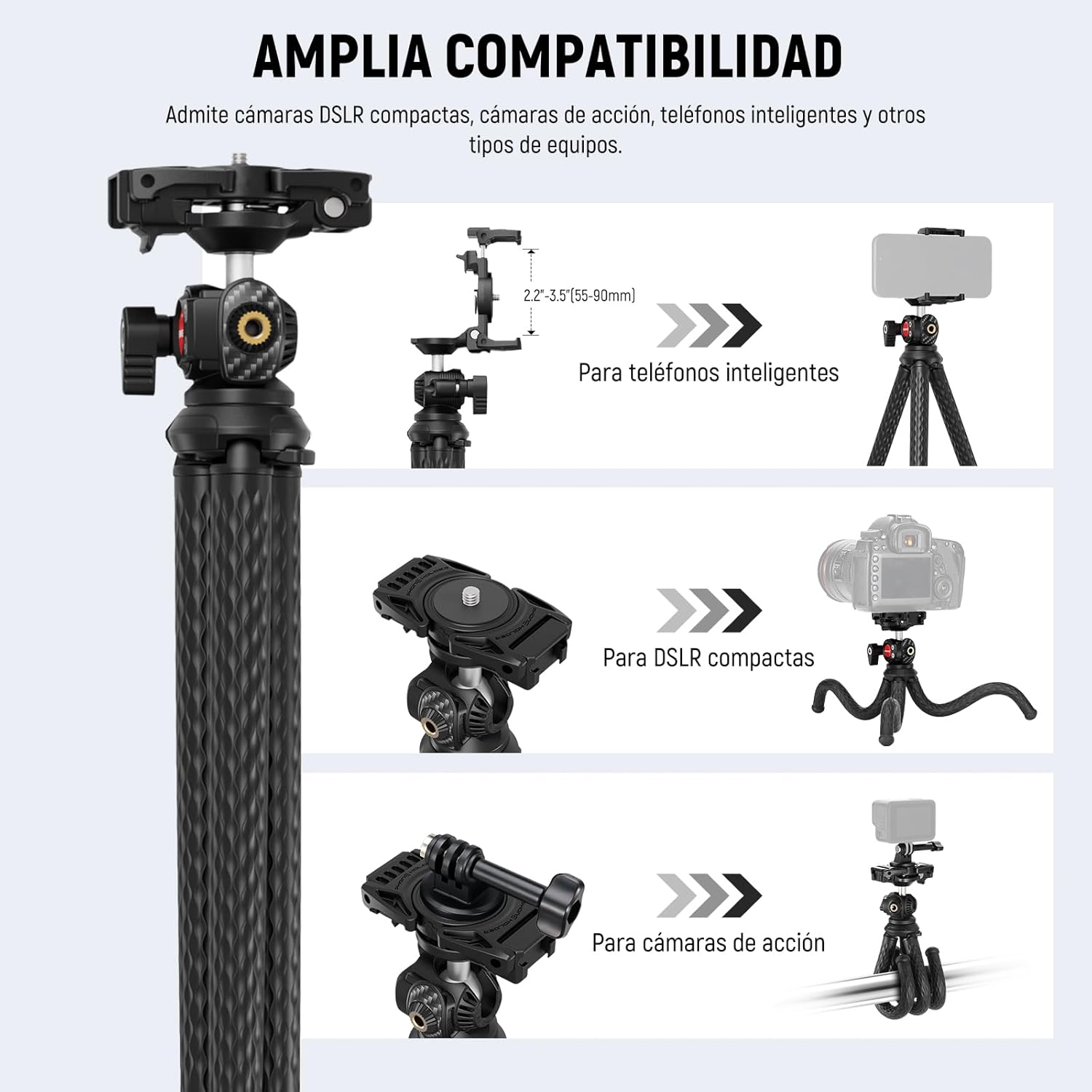 Trípode Flexible Neewer T34 con Cabezal Bola y Soporte Móvil