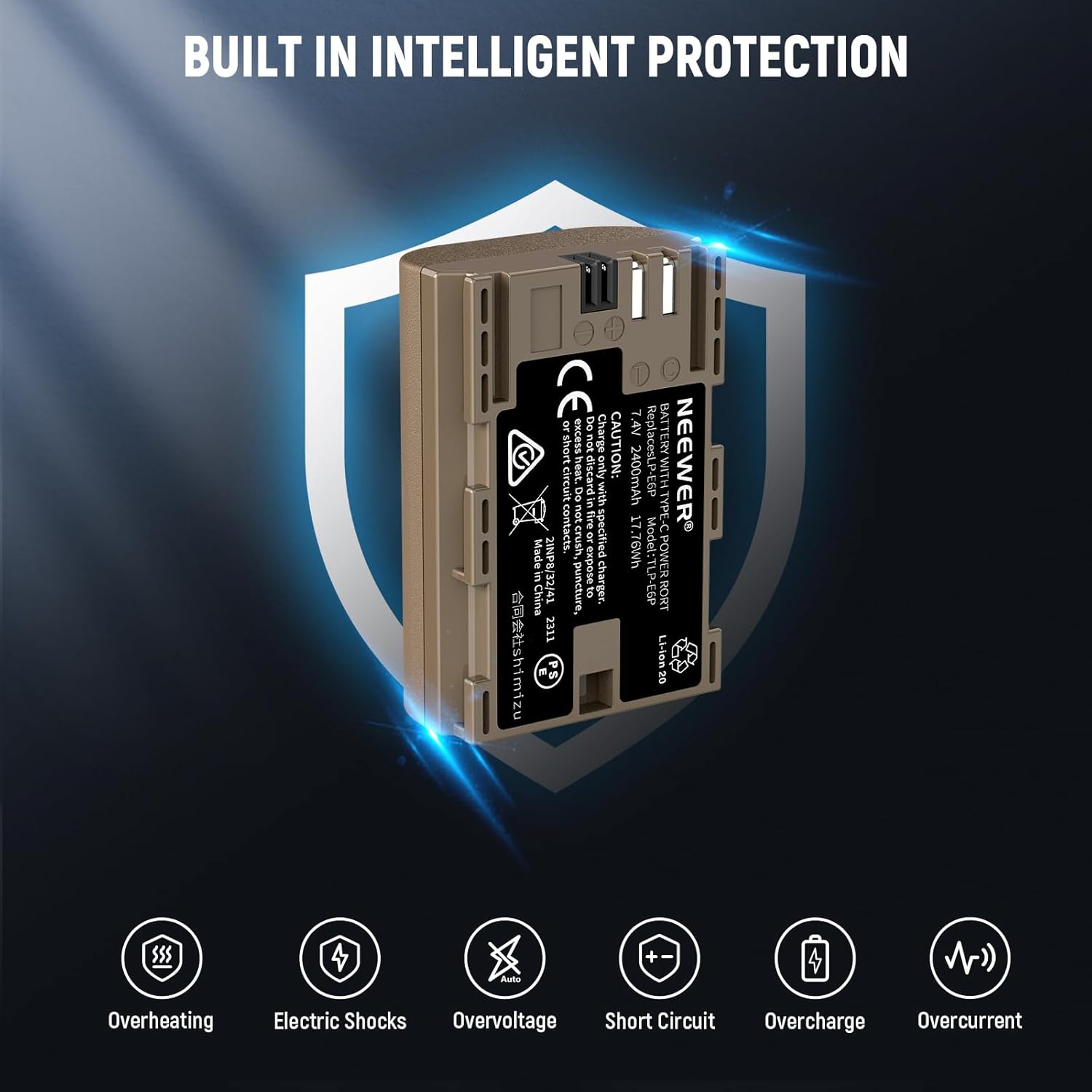 Batería Neewer LP-E6P 2400mAh con Puerto Tipo C