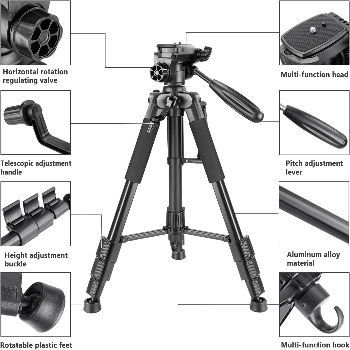 Trípode Aluminio Neewer SAB234 142 cm con Cabezal Panorámico