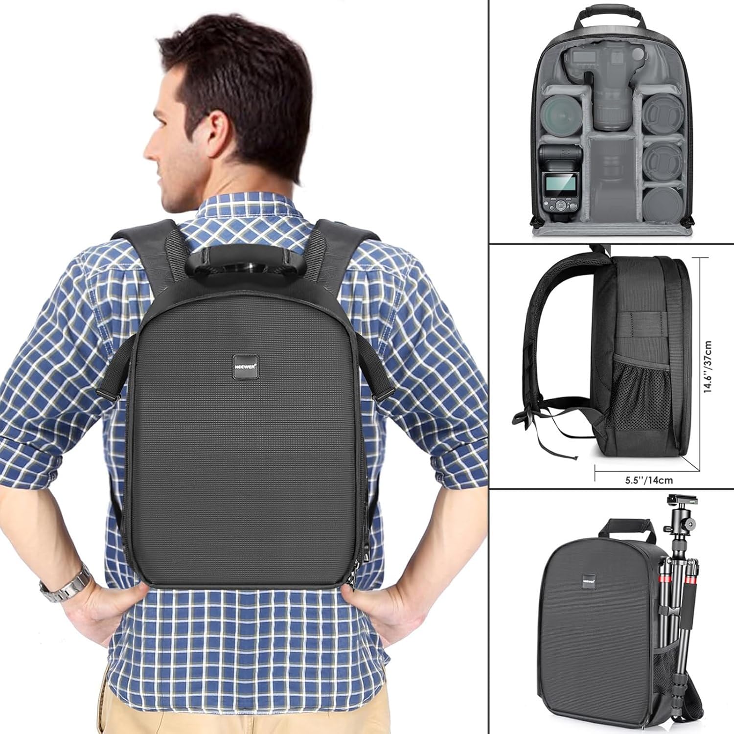 Mochila Neewer para Cámara 11L Negra con Interior Gris