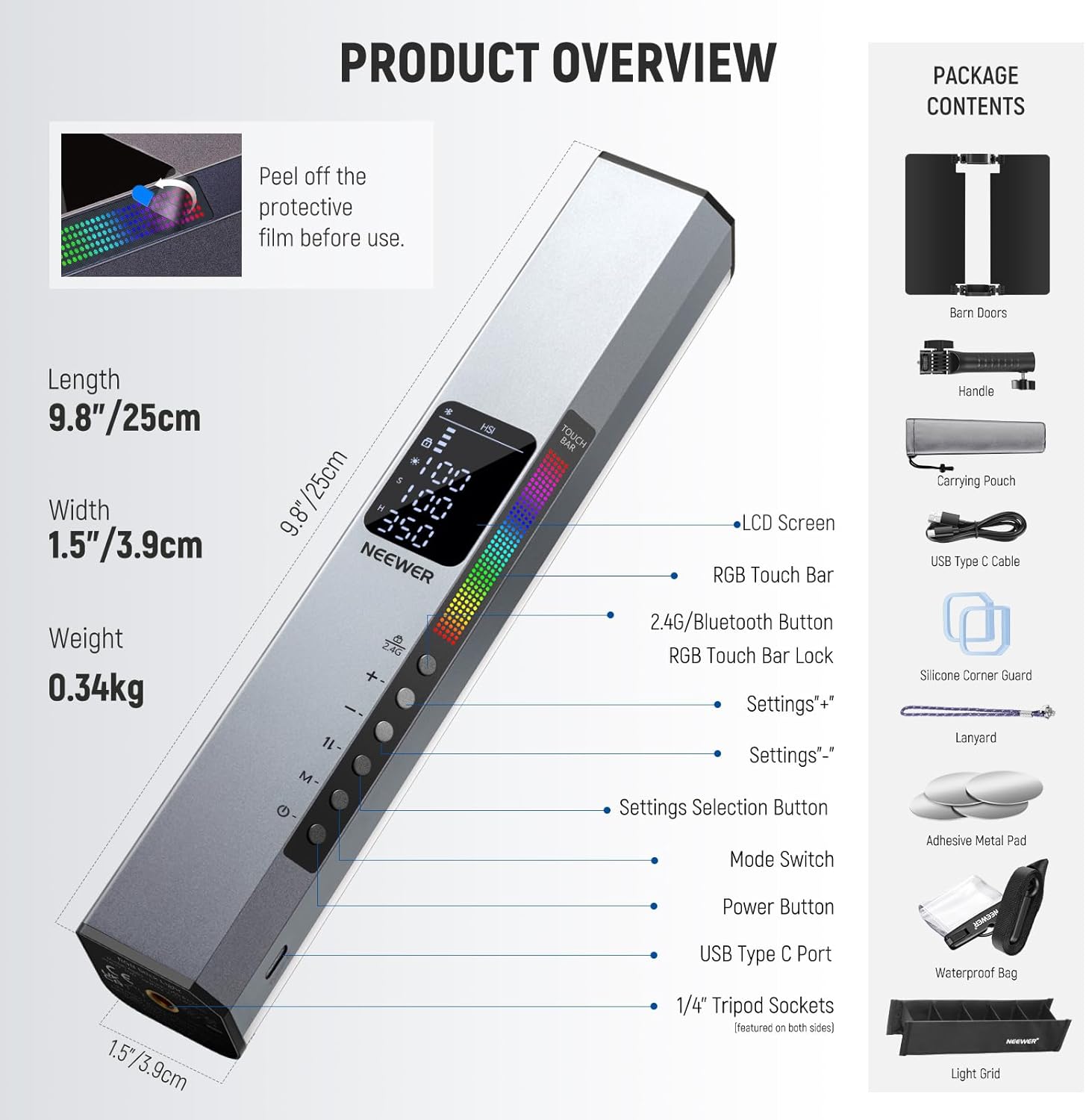 Luz LED RGB Neewer RGB1 con Barndoors y Control APP