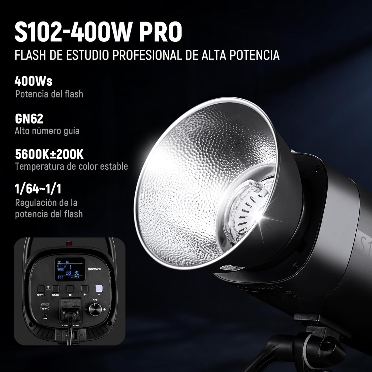 Flash Estudio Neewer S102-400W PRO con Trigger 2.4G
