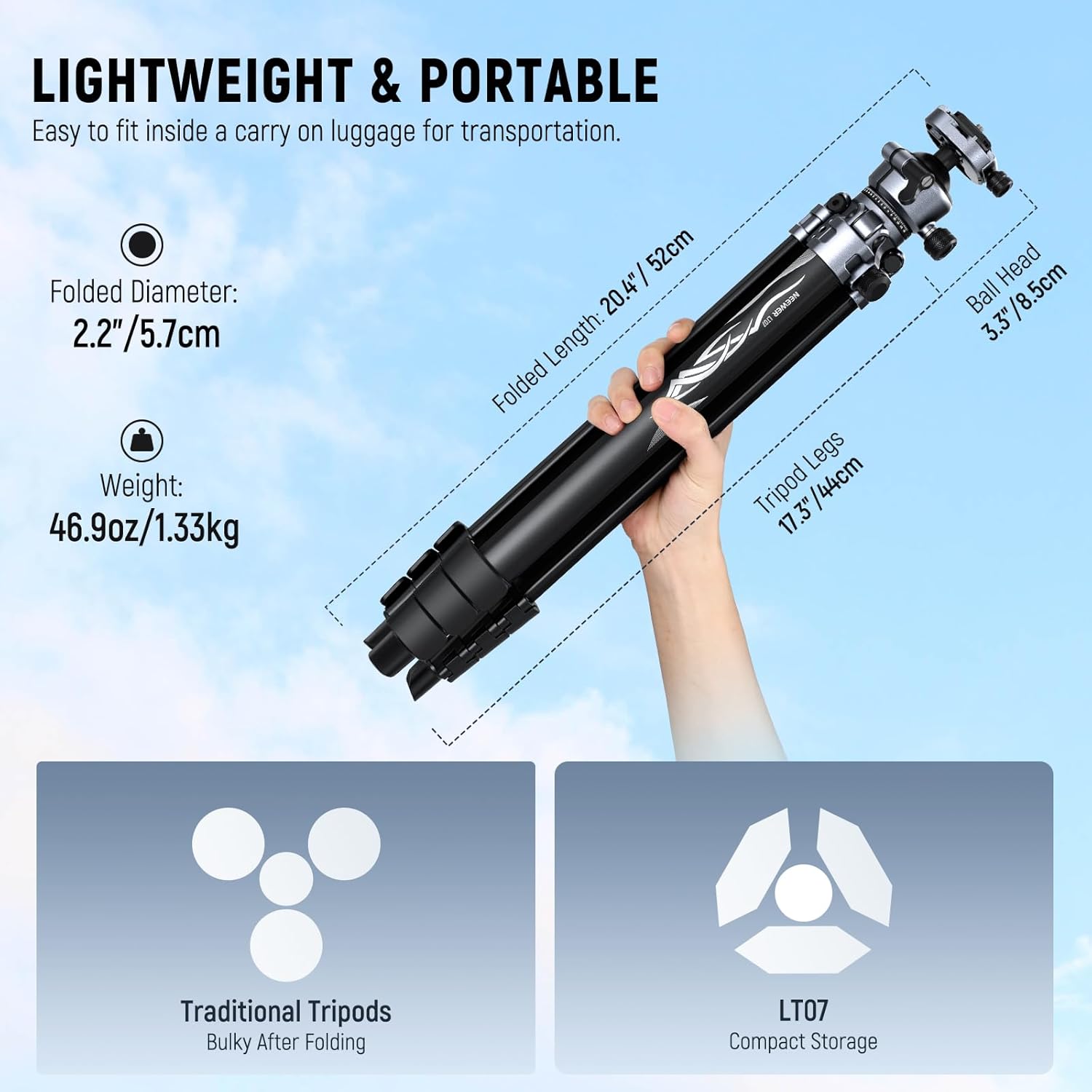 Trípode de Viaje Aluminio Neewer LT07 156 cm con Rótula Bola