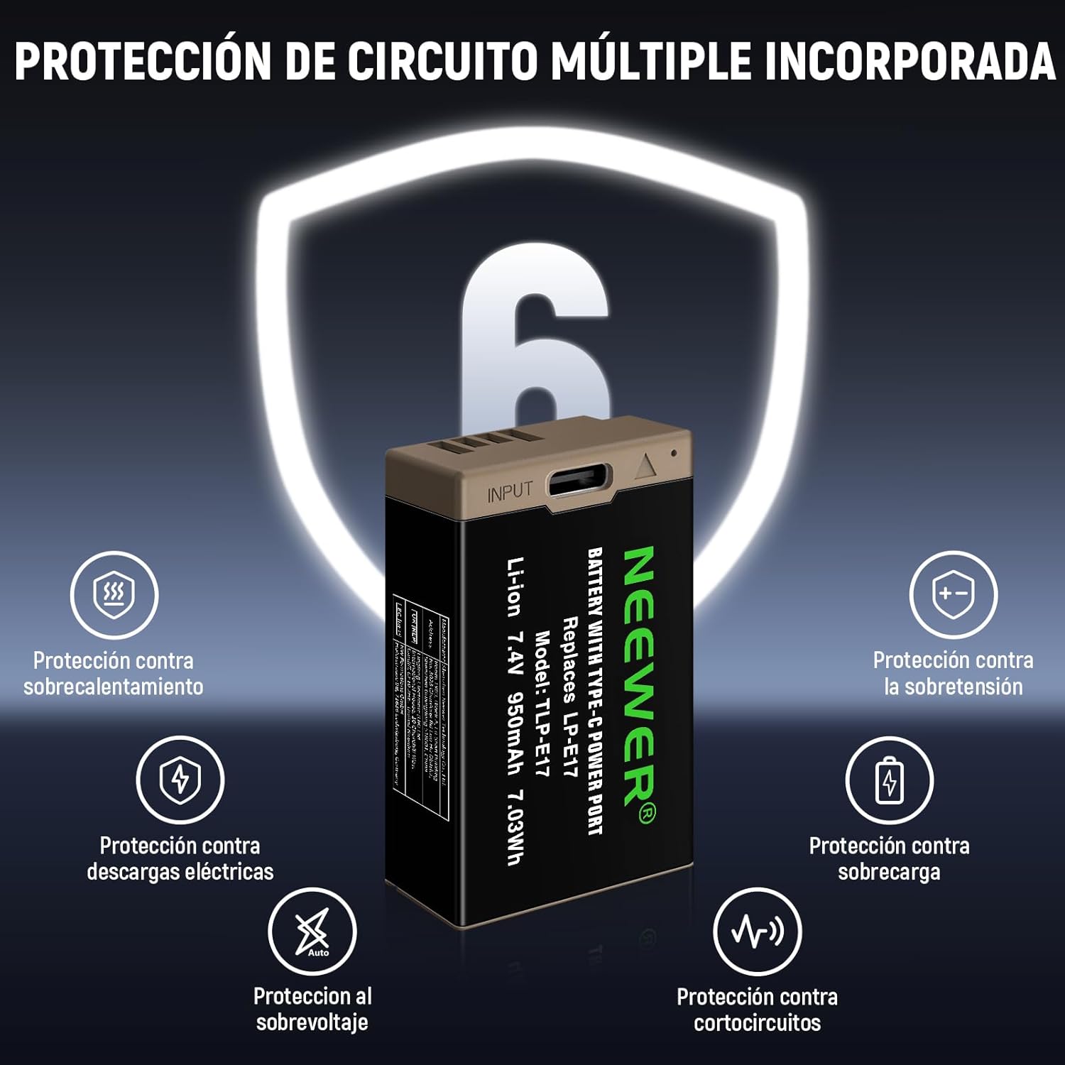 Batería USB-C Recargable Neewer LP-E17 7.4V 950mAh