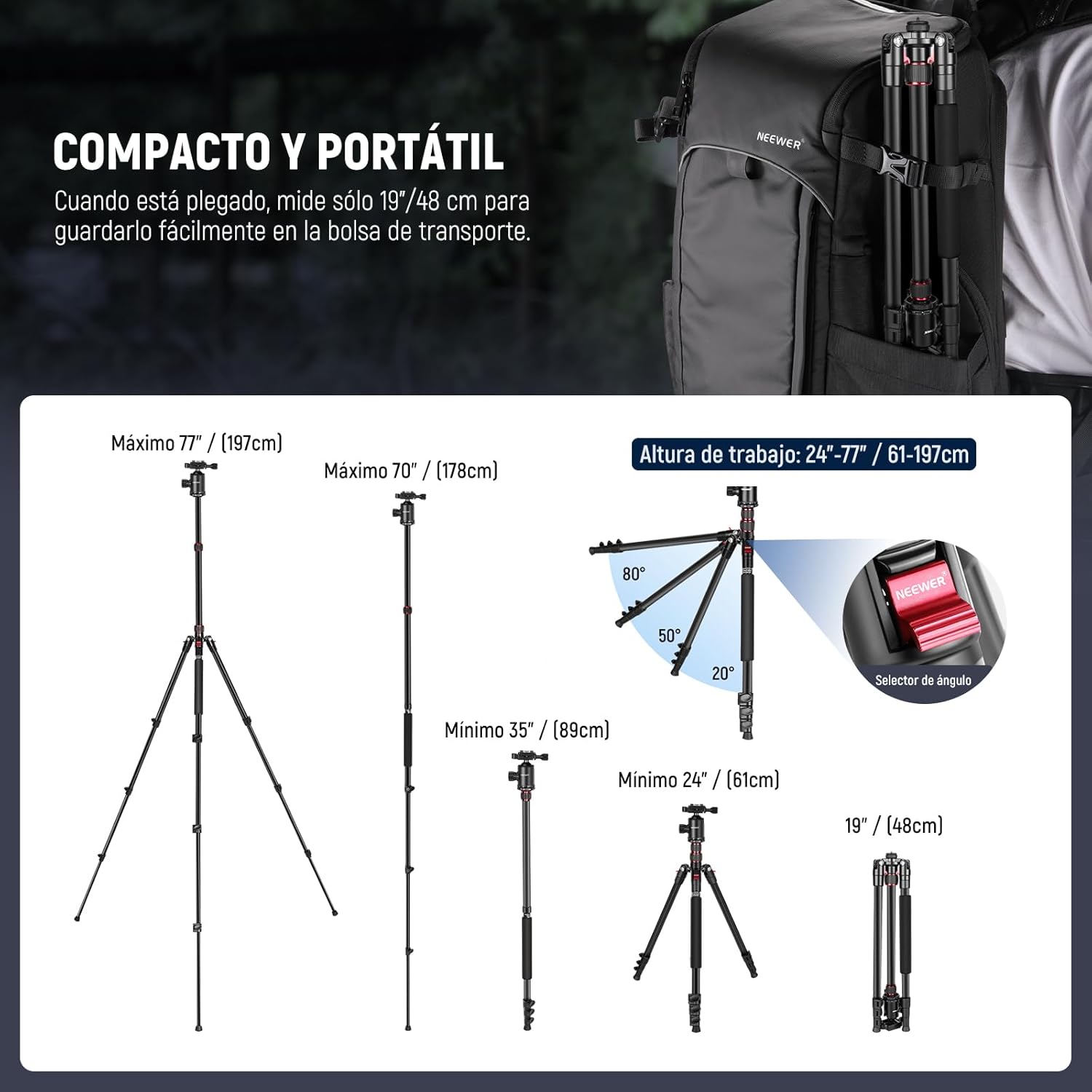 Trípode Monopie Neewer 195 cm con Soporte y Control Remoto