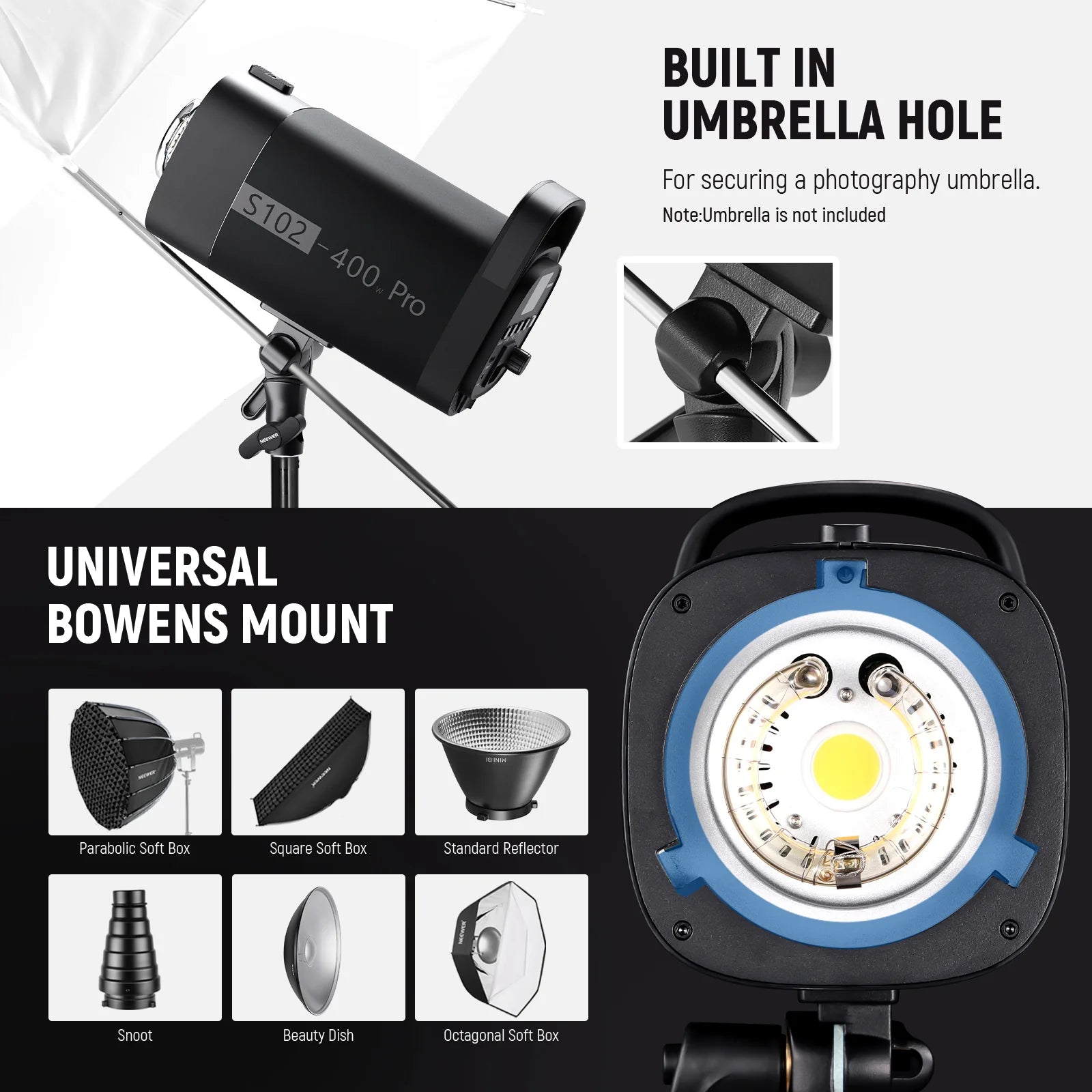 Kit de flash monolight de estudio Neewer S102-400W