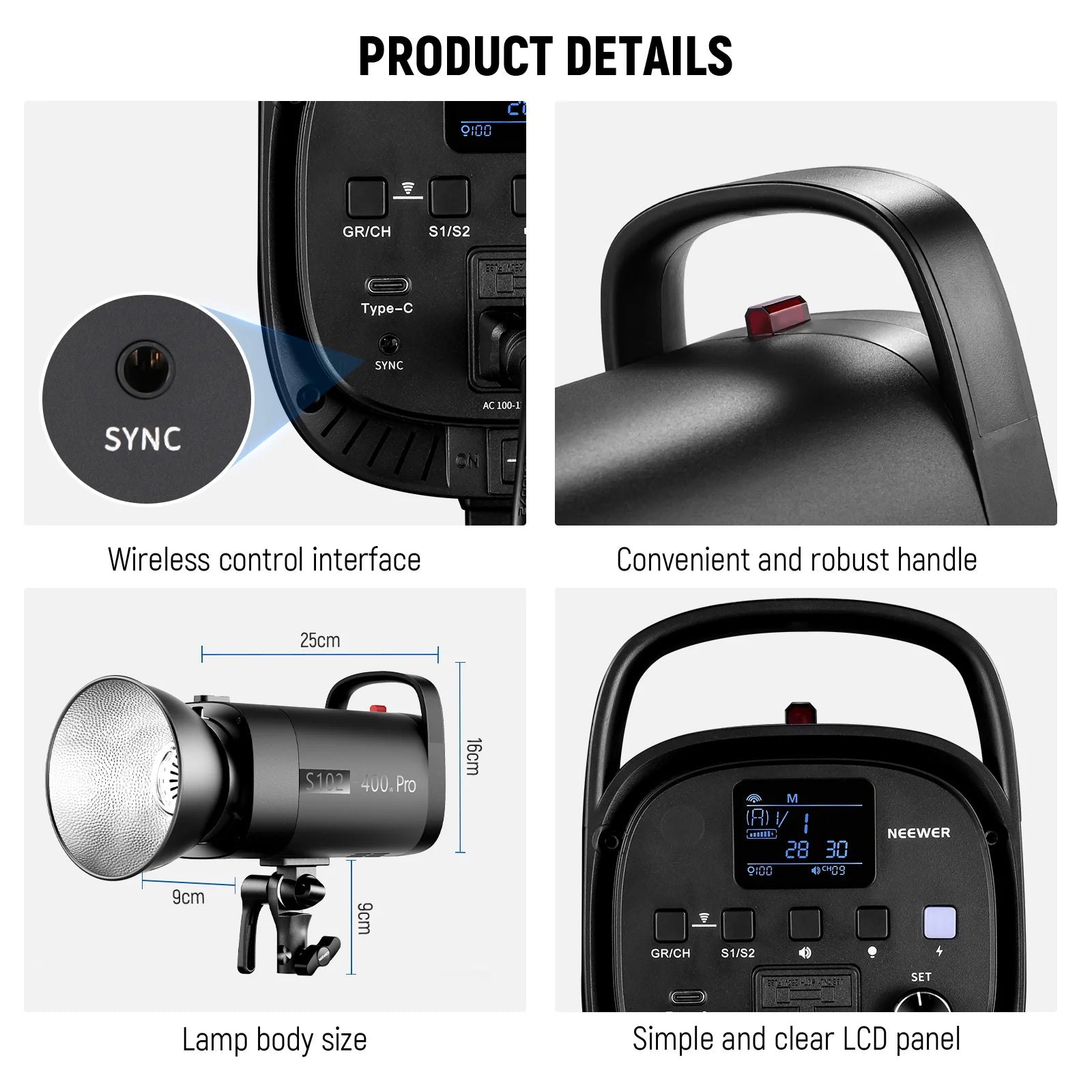 Kit de flash monolight de estudio Neewer S102-400W