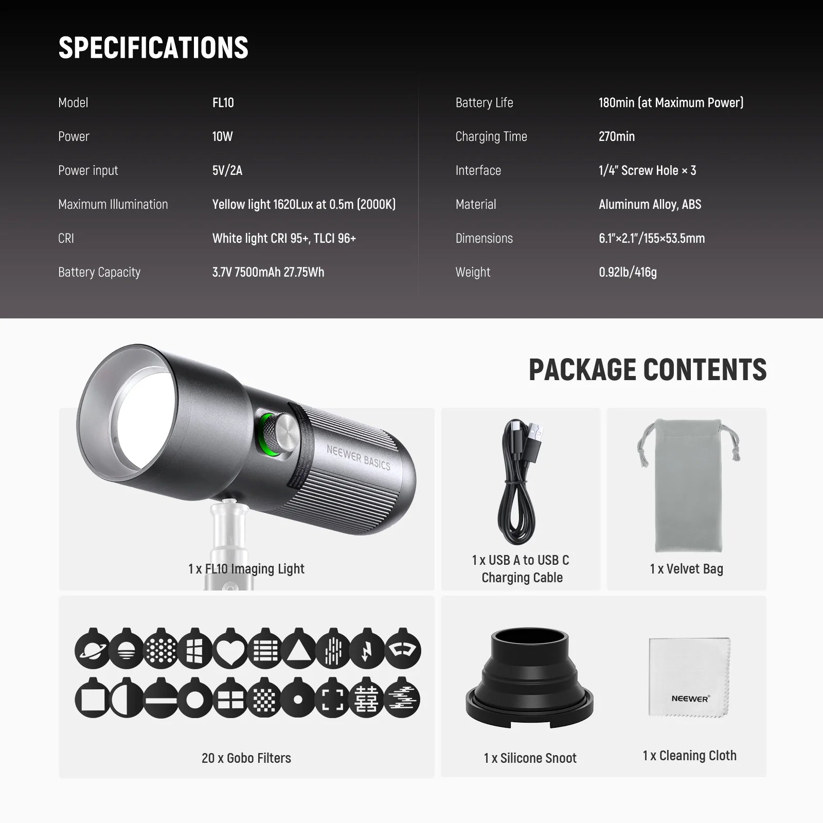 Luz Led Portatil Neewer Basics FL10 para Fotografía