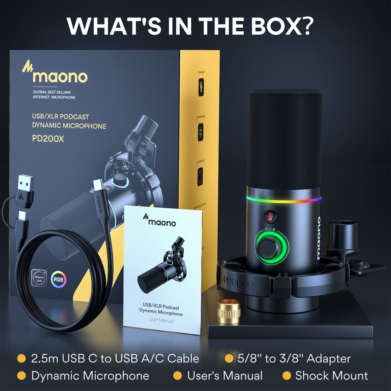 Microfono Dinamico Maono PD200X XLR-USB Para Podcast