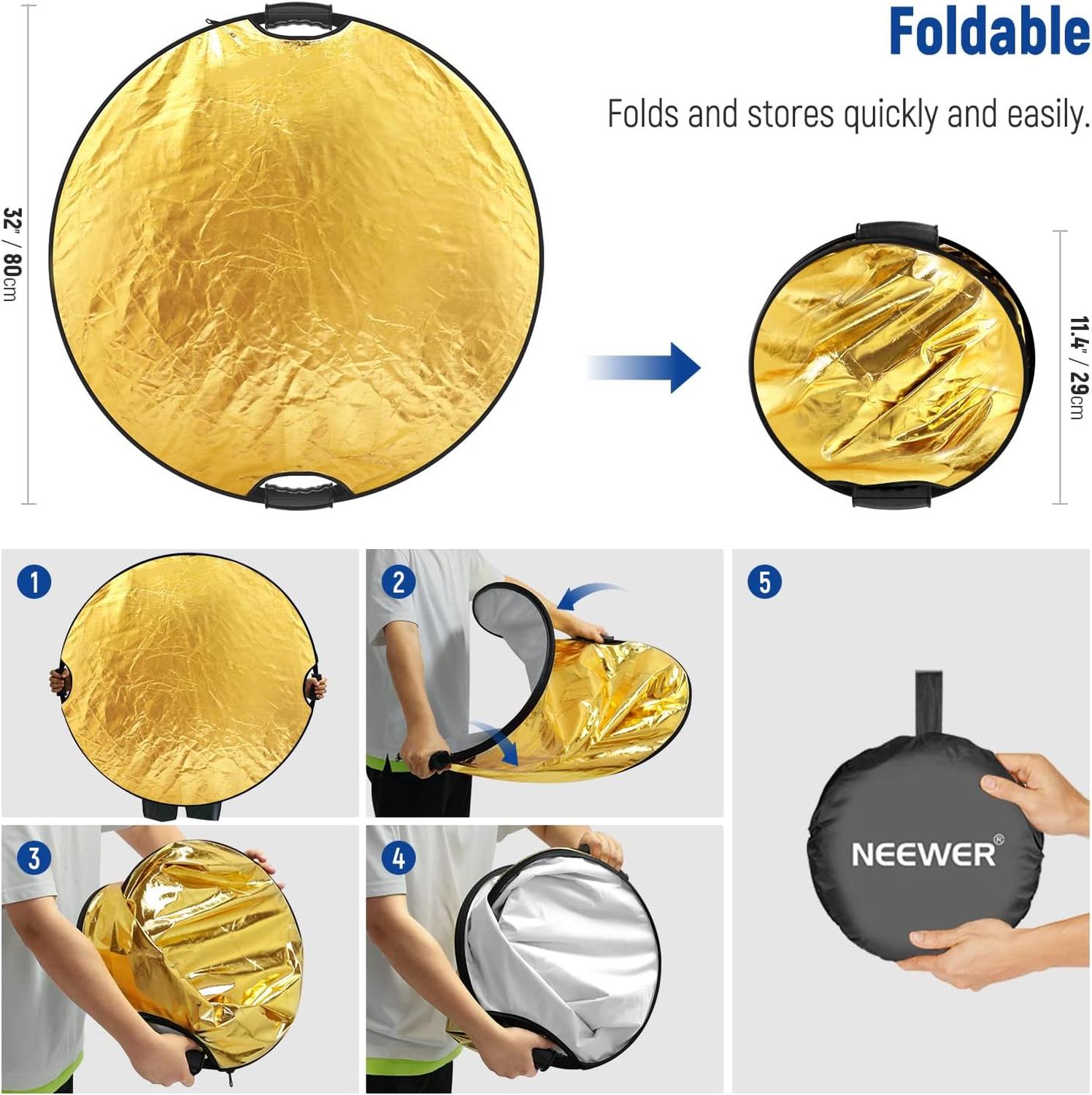 Reflector Neewer 5 en 1 Plegable de 80 cm con Asas
