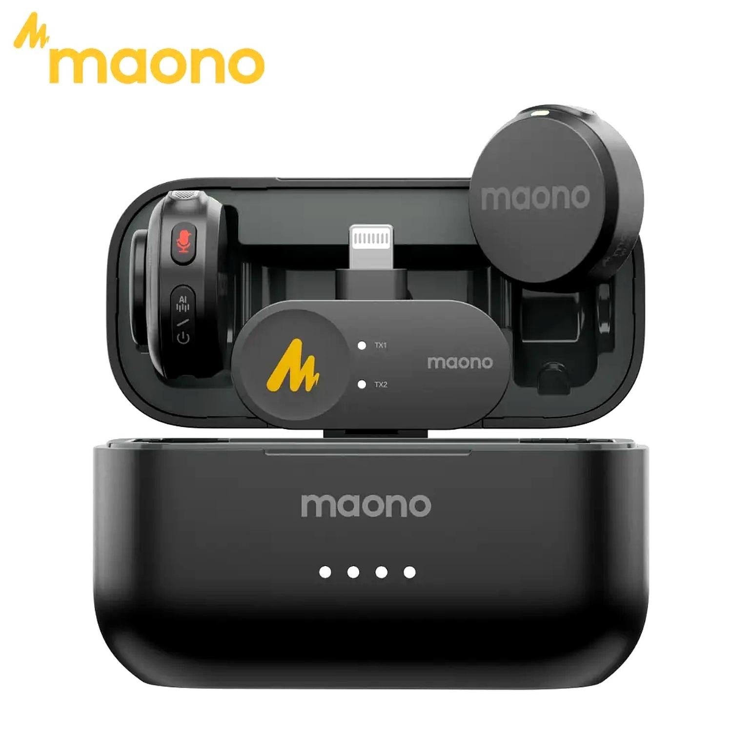 Micrófonos Inalámbricos Maono Wave T5 para iPhone con case de carga