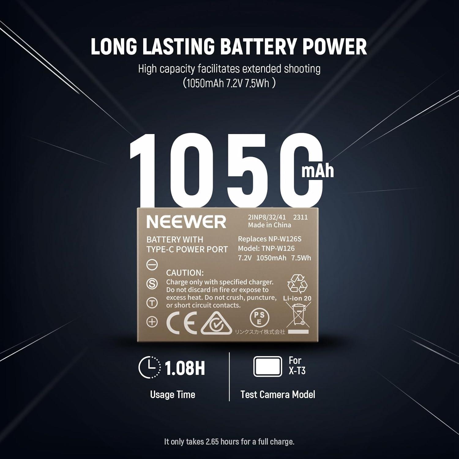 Batería Neewer TNP-W126 de 1050mAh para Fujifilm